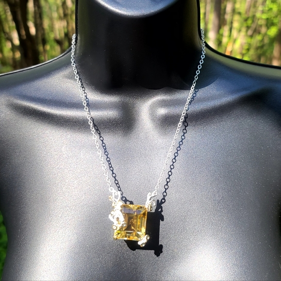 Natural Kharma by Avelon Jewelry - 29.7g MASIVE 50k Citrine cushion cut sterling Artisan 18"necklace